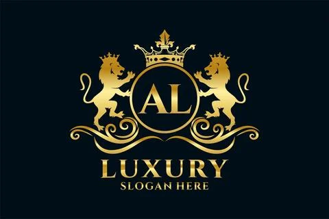 Initial AL Letter Lion Royal Luxury Logo template in vector art for luxurio.. Stock Illustration