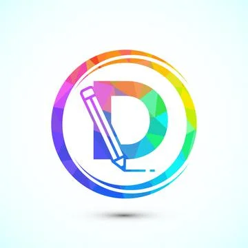 Initial alphabet D with a pencil icon. Logo for education, student or corpo.. Stock Illustration