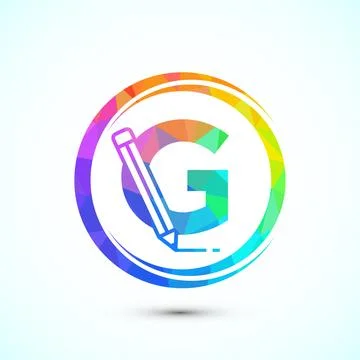 Initial alphabet G with a pencil icon. Logo for education, student or corpo.. Stock Illustration