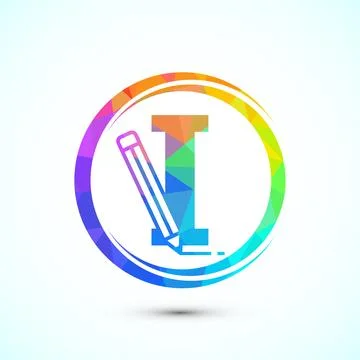 Initial alphabet I with a pencil icon. Logo for education, student or corpo.. Stock Illustration