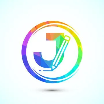 Initial alphabet J with a pencil icon. Logo for education, student or corpo.. Stock Illustration