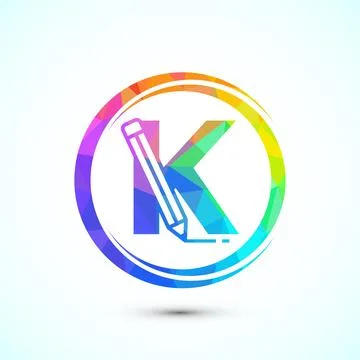 Initial alphabet K with a pencil icon. Logo for education, student or corpo.. Stock Illustration