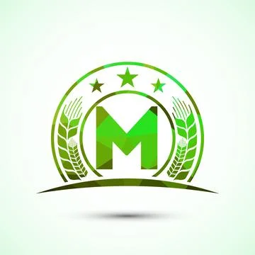 Initial alphabet M incorporated with Wheat, barley, or rye. Logo for agricu.. Stock Illustration