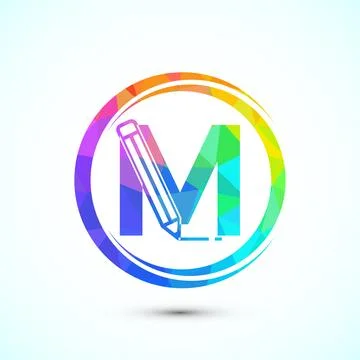 Initial alphabet M with a pencil icon. Logo for education, student or corpo.. Stock Illustration