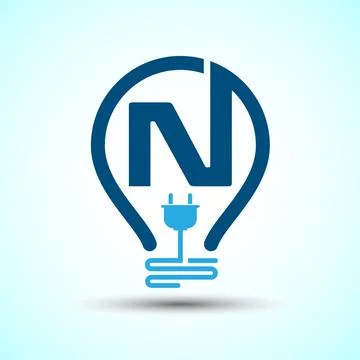 Initial alphabet N with an electric bulb and plug. Electricity logo design .. Stock Illustration