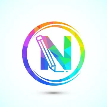 Initial alphabet N with a pencil icon. Logo for education, student or corpo.. Stock Illustration