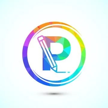 Initial alphabet P with a pencil icon. Logo for education, student or corpo.. Stock Illustration