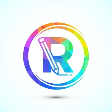 Initial alphabet R with a pencil icon. Logo for education, student or corpo.. Stock Illustration