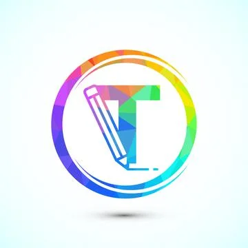 Initial alphabet T with a pencil icon. Logo for education, student or corpo.. Stock Illustration