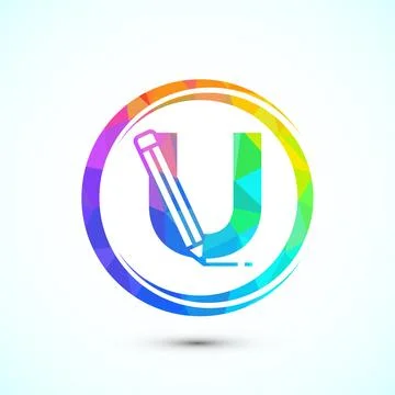 Initial alphabet U with a pencil icon. Logo for education, student or corpo.. Stock Illustration
