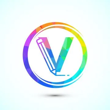 Initial alphabet V with a pencil icon. Logo for education, student or corpo.. Stock Illustration