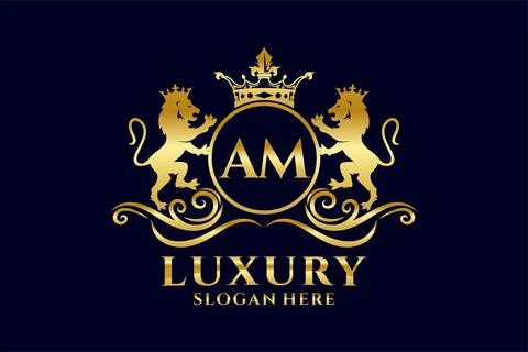 Initial AM Letter Lion Royal Luxury Logo template in vector art for luxurio.. Stock Illustration