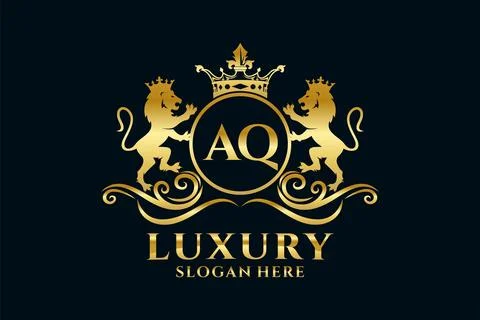 Initial AQ Letter Lion Royal Luxury Logo template in vector art for luxurio.. Stock Illustration