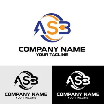 Initial ASB letter electric modern typography swoosh logo design template Stock Illustration