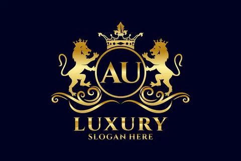 Initial AU Letter Lion Royal Luxury Logo template in vector art for luxurio.. Stock Illustration