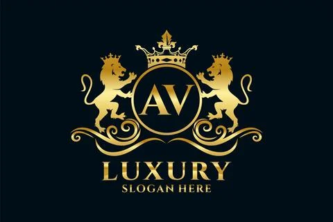 Initial AV Letter Lion Royal Luxury Logo template in vector art for luxurio.. Stock Illustration