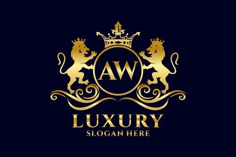 Initial AW Letter Lion Royal Luxury Logo template in vector art for luxurio.. Stock Illustration