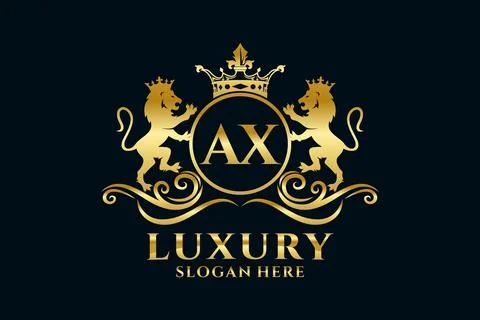 Initial AX Letter Lion Royal Luxury Logo template in vector art for luxurio.. Stock Illustration