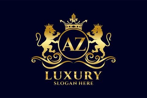 Initial AZ Letter Lion Royal Luxury Logo template in vector art for luxurio.. Stock Illustration