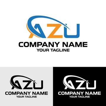 Initial AZU letter modern typography swoosh logo design template Stock Illustration