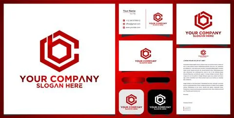 Initial b c in hexagon logo with bussiness card Ilustración de archivo