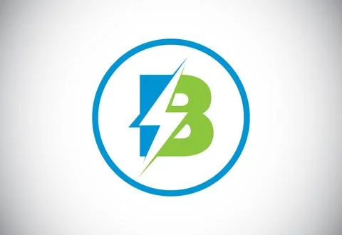 Initial B letter logo design with lighting thunder bolt. Electric bolt lett.. Stock Illustration