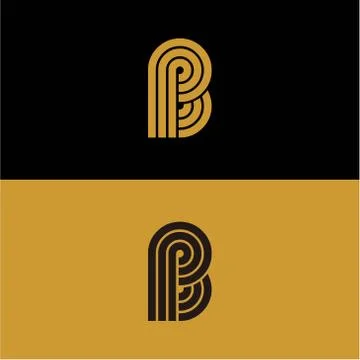Initial B letter monogram linear pattern, gold and black parallel lines creat Illustrazione stock
