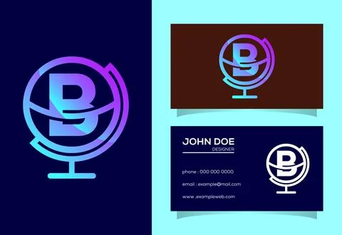 Initial B monogram alphabet with earth globe emblem. Globe logo design vect.. Stock Illustration