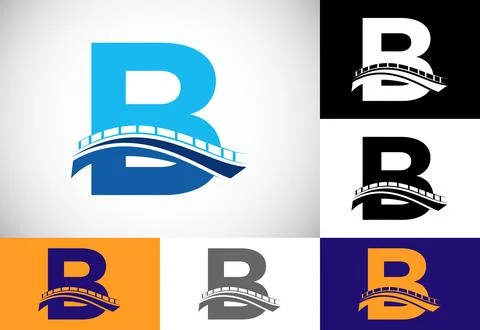 Initial B monogram letter alphabet with bridge sign. Abstract bridge logo d.. Ilustración de archivo