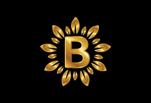Initial B monogram letter alphabet with golden leaf wreath.Flower logo desi.. Stock Illustration