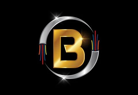 Initial B monogram letter alphabet with electric wire, optical fiber cable... Stock Illustration
