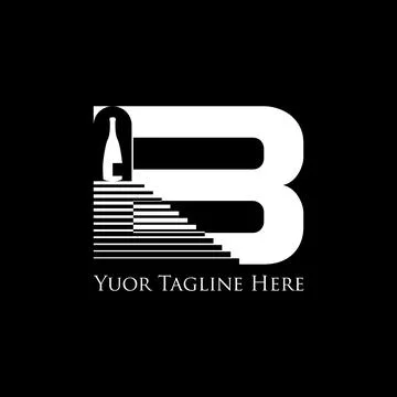Initial B sans serif font line stripe wine bottle on stairs storage warehouse Stock Illustration