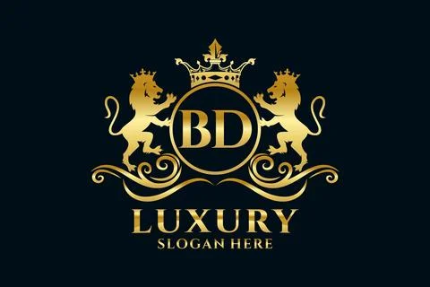 Initial BD Letter Lion Royal Luxury Logo template in vector art for luxurio.. Stock Illustration