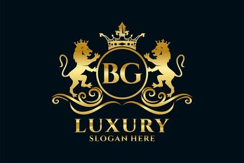 Initial BG Letter Lion Royal Luxury Logo template in vector art for luxurio.. Stock Illustration