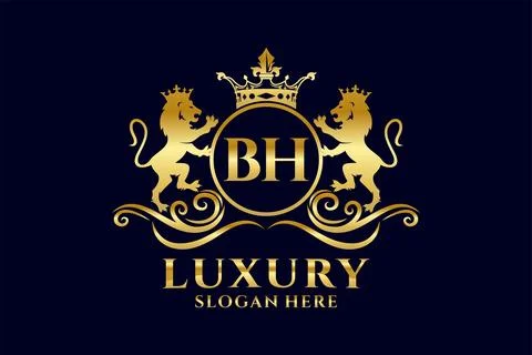 Initial BH Letter Lion Royal Luxury Logo template in vector art for luxurio.. Stock Illustration