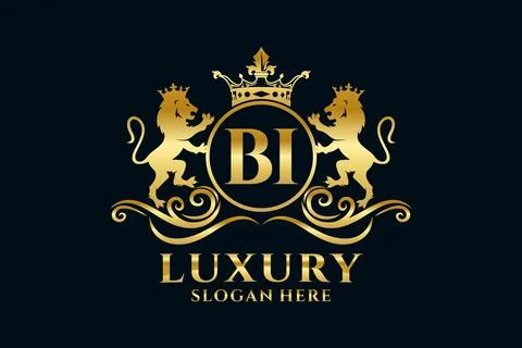 Initial BI Letter Lion Royal Luxury Logo template in vector art for luxurio.. Stock Illustration