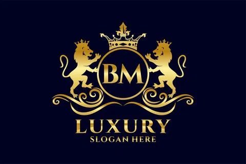 Initial BM Letter Lion Royal Luxury Logo template in vector art for luxurio.. Stock Illustration