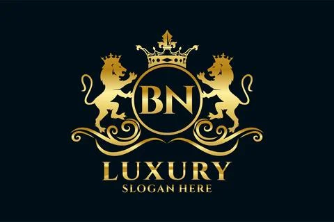 Initial BN Letter Lion Royal Luxury Logo template in vector art for luxurio.. Stock Illustration