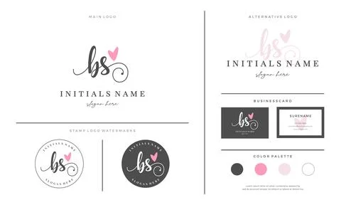 Initial BS letter B S handwriting beauty logo design with love Stock Illustration