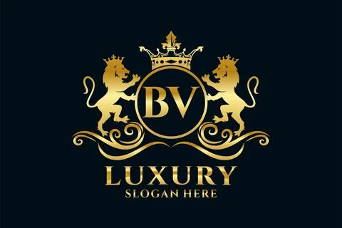 Initial BV Letter Lion Royal Luxury Logo template in vector art for luxurio.. Stock Illustration