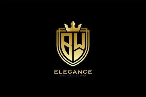 Initial BW elegant luxury monogram logo or badge template with scrolls and .. Stock Illustration
