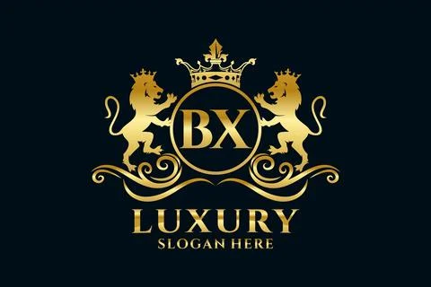 Initial BX Letter Lion Royal Luxury Logo template in vector art for luxurio.. Stock Illustration