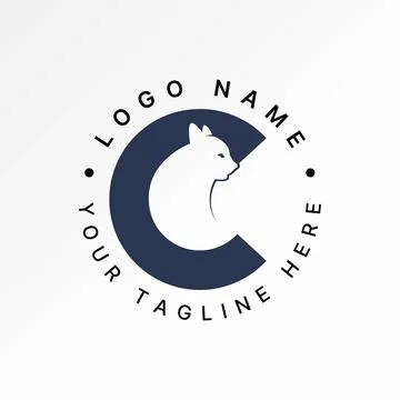 Initial C animal cat negative space medical pet clinic shop adopt paw puppy Stock Illustration