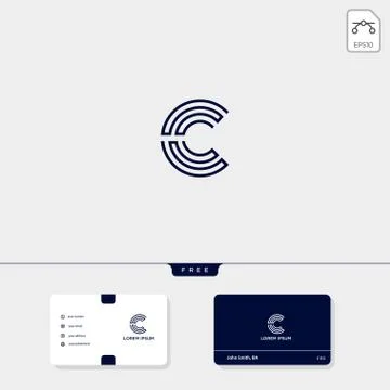 Initial C, CC outline creative logo template and business card design templat Stock Illustration