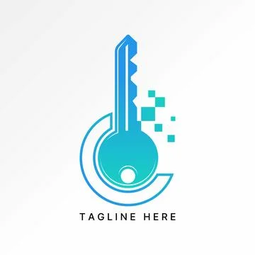 Initial C font with key and square tech symbol lock digital smart privacy app Illustrazione stock