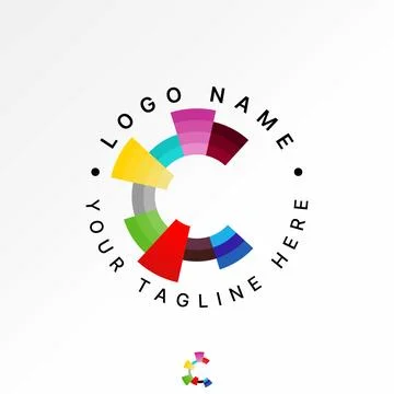 Initial C font pie chart graph circle business typography education tech Stock Illustration