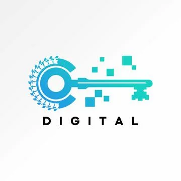 Initial C font with spine key and square tech symbol lock digital privacy app Illustrazione stock