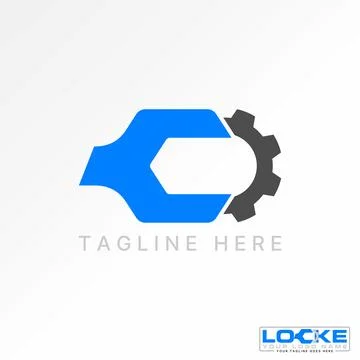 Initial C font wrench and gear engineer machine monogram typography repair Stock Illustration