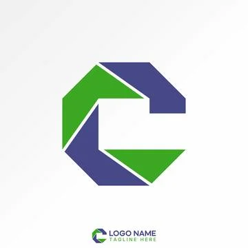 Initial C on hexagon cutting like capture camera production photograph studio Stock Illustration