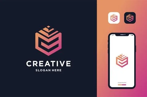 Initial c with hexagon shape logo design inspiration Stock Illustration